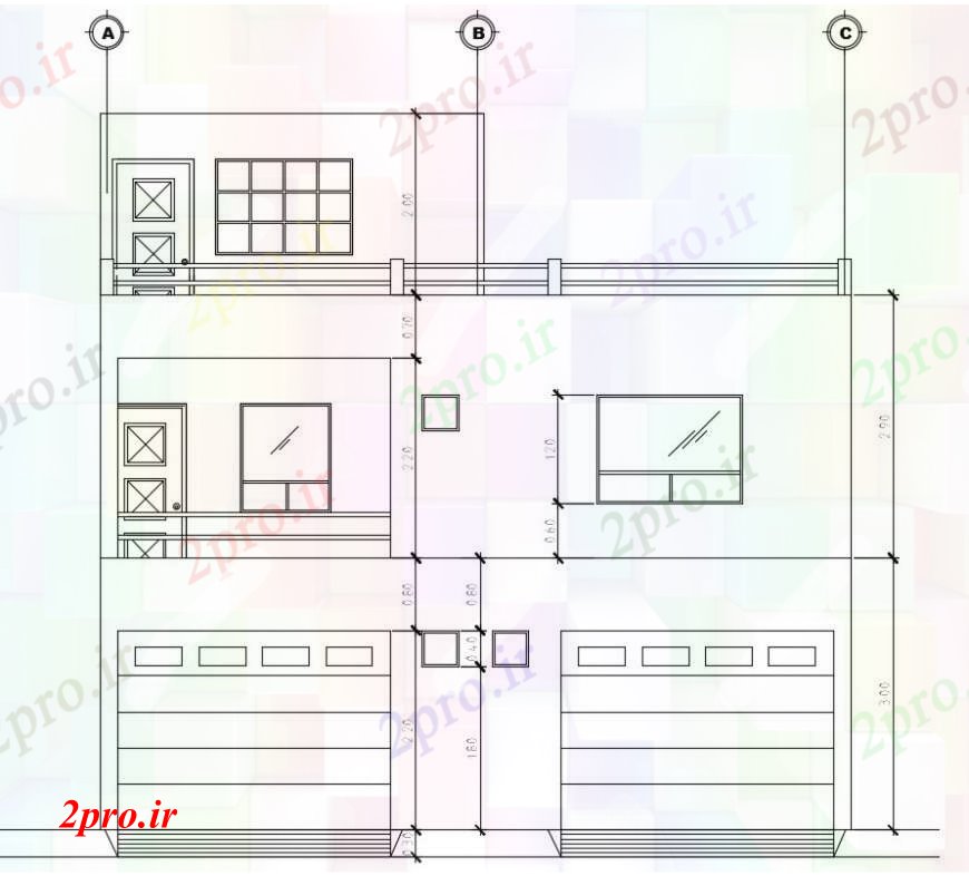 دانلود نقشه مسکونی  ، ویلایی ، آپارتمان  به طرف بخشی از یک ویلا (کد97037)