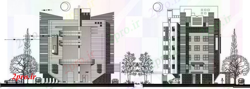 دانلود نقشه مسکونی ، ویلایی ، آپارتمان طراحی جزئیات نما آپارتمان دو بعدی 15 در 24 متر (کد97061)