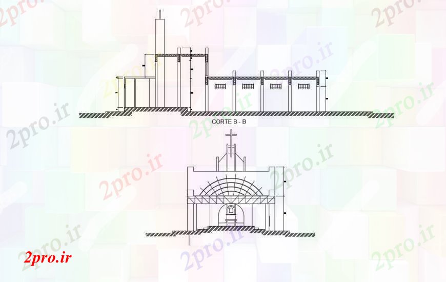 دانلود نقشه کلیسا - معبد - مکان مذهبی طراحی  دو بعدی  نما کلیسا  های  اتوکد (کد97062)
