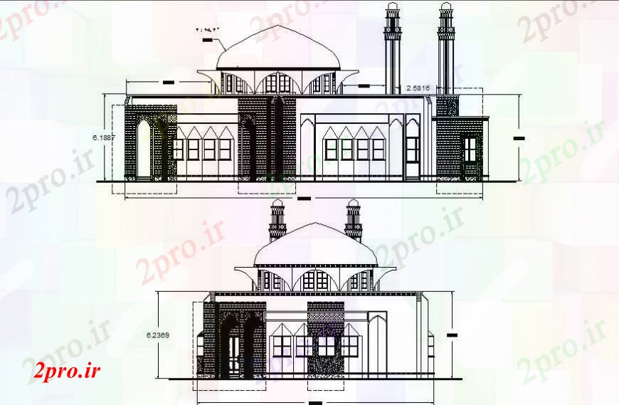 دانلود نقشه کلیسا - معبد - مکان مذهبی مسجد ساخت طراحی  دو بعدی   نما   (کد97074)