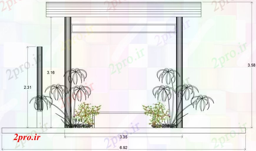 دانلود نقشه  ساختمان دولتی ، سازمانی سرپناه اتوبوس  نما مقطعی (کد97082)