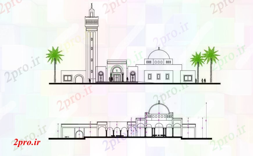 دانلود نقشه کلیسا - معبد - مکان مذهبی طراحی  دو بعدی  مسجد بیرونی  (کد97119)