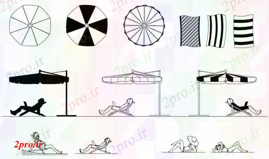 دانلود نقشه بلوک مبلمان یکشنبه چتر سایه و نما میز بلوک طراحی جزئیات  (کد97133)