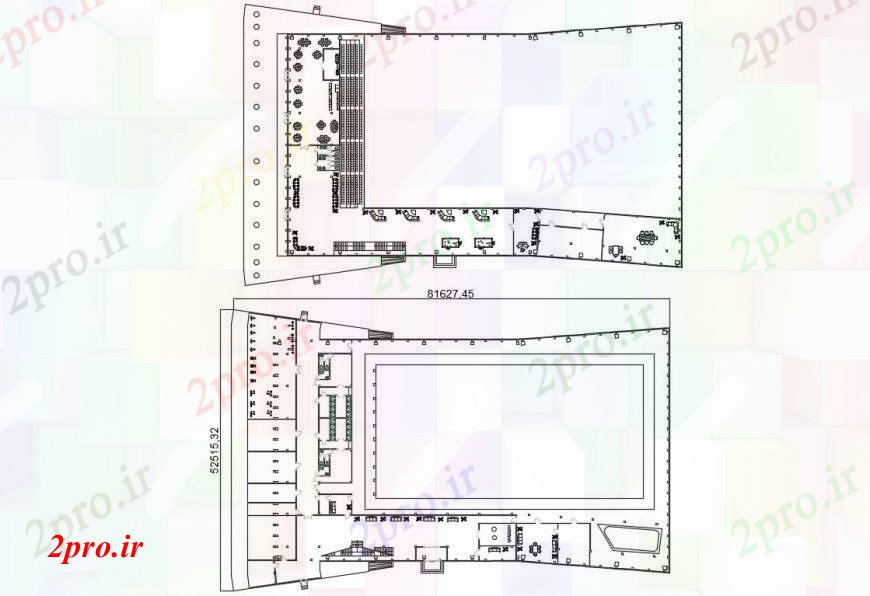 دانلود نقشه ورزشگاه ، سالن ورزش ، باشگاه توزیع طرحی های 46 در 76 متر (کد97139)