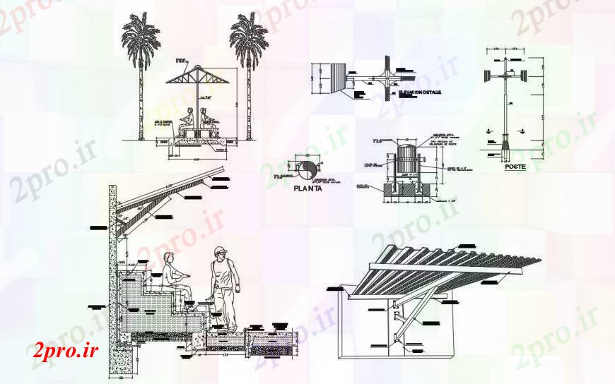 دانلود نقشه ورزشگاه ، سالن ورزش ، باشگاه طراحی دو بعدی از یک مینی ورزش پیچیده با سقف جزئیات 30 در 36 متر (کد97166)