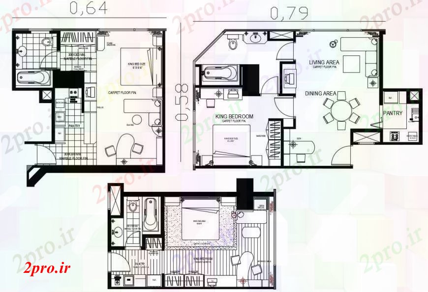 دانلود نقشه حمام مستر خانه طراحی دو اتاق خواب با مبلمان طراحی جزئیات  (کد97185)