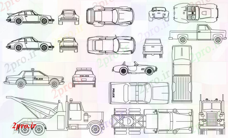 دانلود نقشه بلوک وسایل نقلیه ماشین و کامیون حمل و نقل بلوک های متعدد طراحی جزئیات  (کد97188)