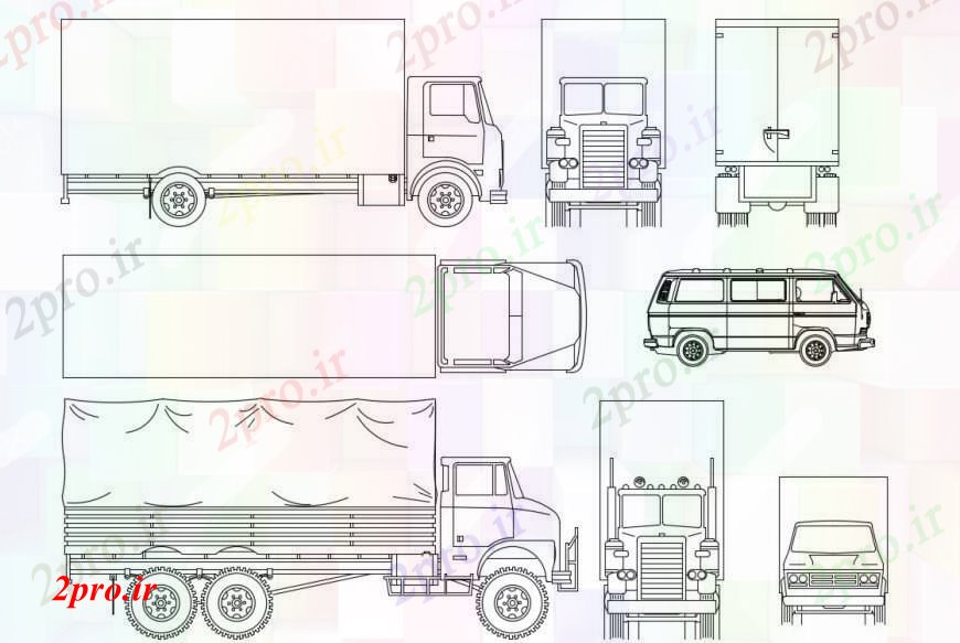 دانلود نقشه بلوک های حمل و نقل کامیون حمل و نقل و ون نما بلوک های متعدد طراحی جزئیات  (کد97192)