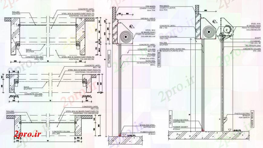 دانلود نقشه جزئیات طراحی در و پنجره  طراحی  دو بعدی  نما درب فولاد  (کد97222)