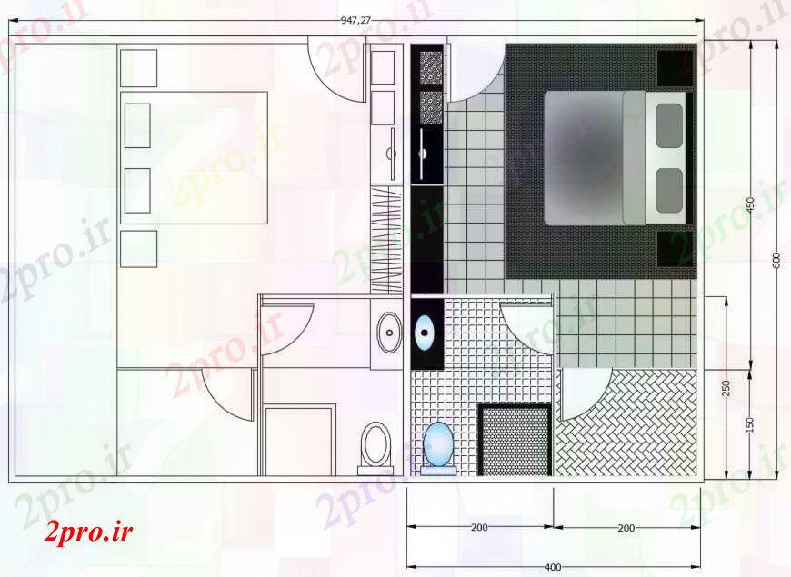 دانلود نقشه مسکونی  ، ویلایی ، آپارتمان  طراحی  دو بعدی  آپارتمان   اتاق  (کد97228)