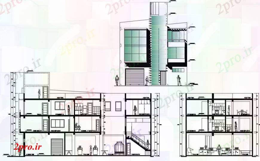 دانلود نقشه مسکونی  ، ویلایی ، آپارتمان  نما دو بعدی  و بخش از آپارتمان   به   (کد97236)