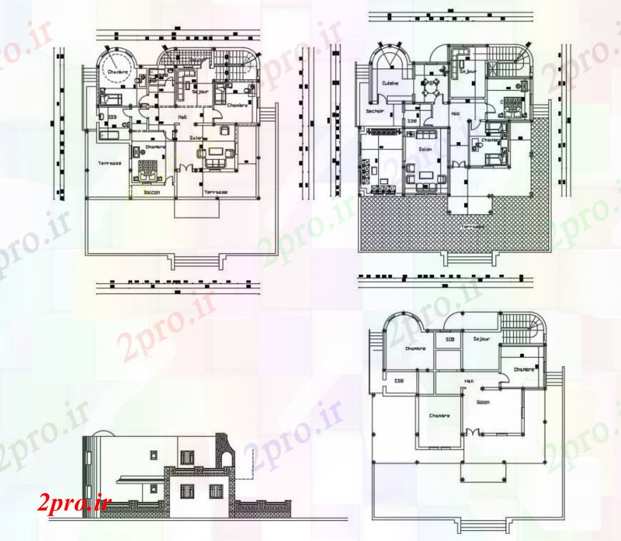 دانلود نقشه مسکونی  ، ویلایی ، آپارتمان  نقشه های دو بعدی  طرحی از آپارتمان   مسکن را با اطلاعات نما (کد97247)