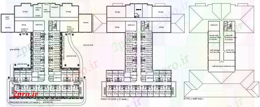 دانلود نقشه هتل - رستوران - اقامتگاه هتل معماری ساخت و ساز کامل طرحی جزئیات 54 در 56 متر (کد97286)