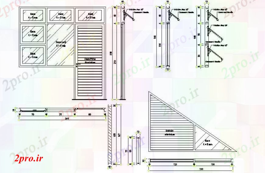 دانلود نقشه جزئیات طراحی در و پنجره  طراحی جزئیات درب واحد پنجره مسدود (کد97301)