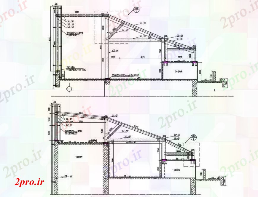 دانلود نقشه جزئیات ساخت و ساز جزئیات فولاد سقف  ساختار اتوکد (کد97315)