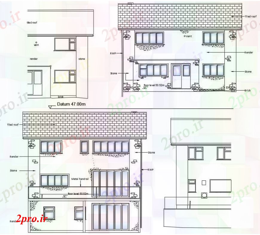 دانلود نقشه مسکونی  ، ویلایی ، آپارتمان  جزئیات  مدل طبقه خانه نما (کد97326)