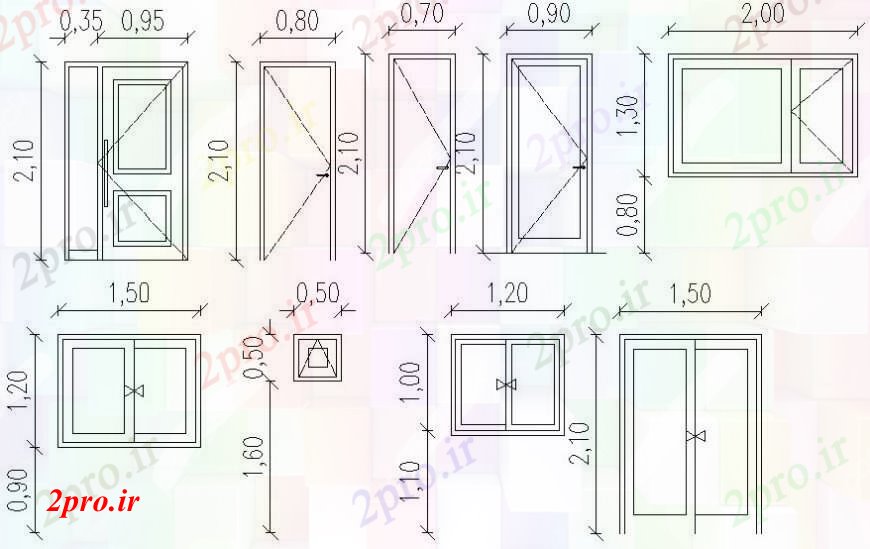 دانلود نقشه جزئیات طراحی در و پنجره جزئیات درب و پنجره بلوک 17 در 33 متر (کد97328)