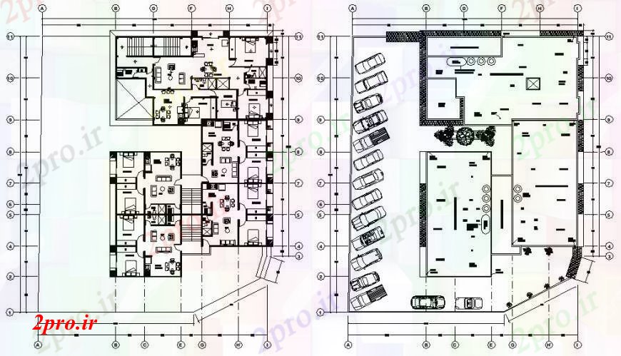 دانلود نقشه مسکونی ، ویلایی ، آپارتمان زندگی مسکن آپارتمان طرحی دو بعدی اتوکد 21 در 30 متر (کد97354)