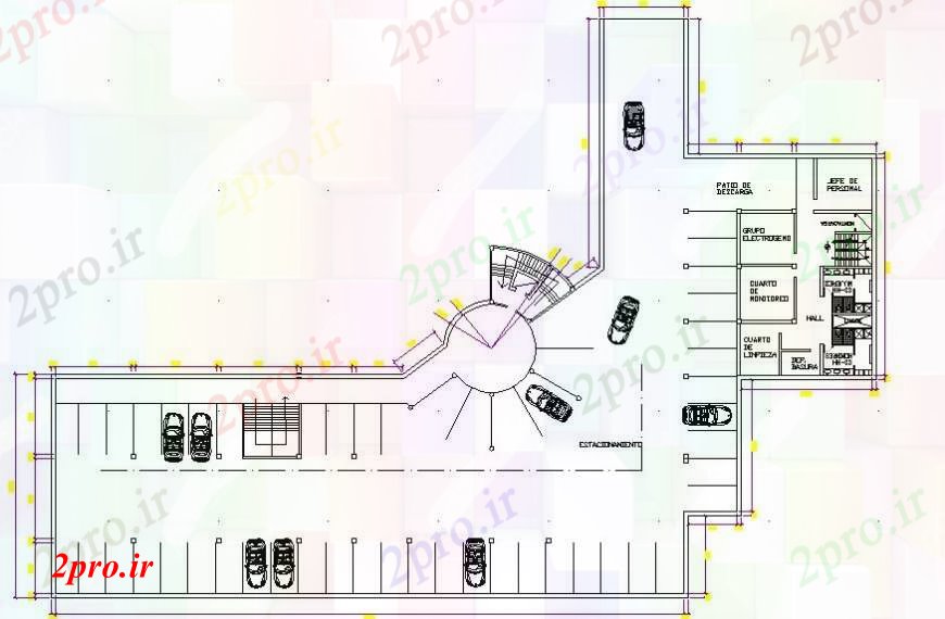 دانلود نقشه ساختمان اداری - تجاری - صنعتی طرحاز فضای پارکینگ جزئیات 71 در 87 متر (کد97363)