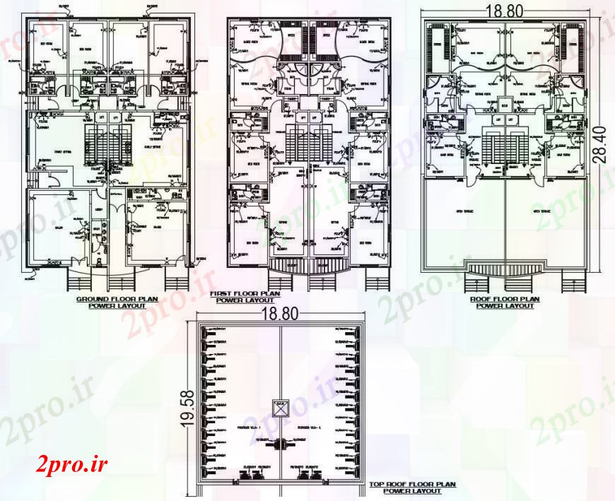 دانلود نقشه جزئیات ساخت و ساز کف پشت بام بالا 17 در 27 متر (کد97388)