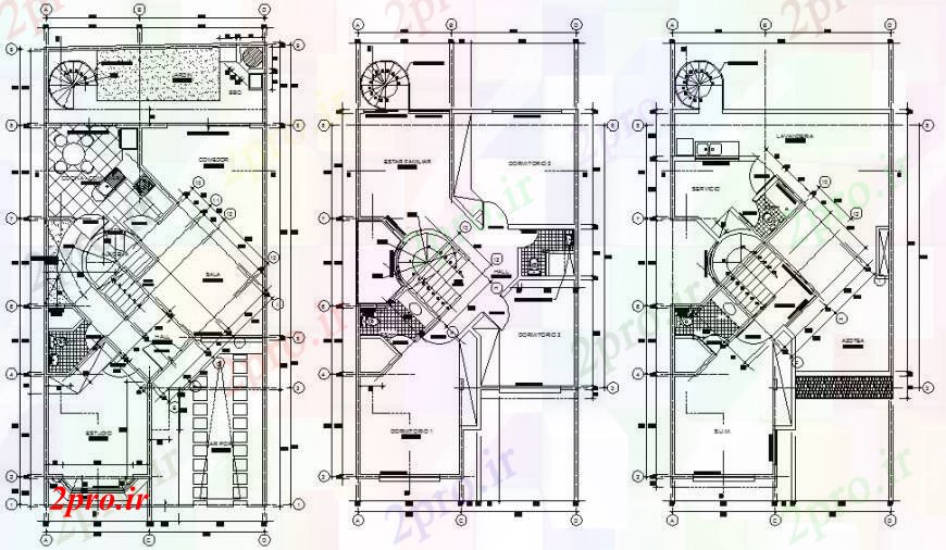 دانلود نقشه مسکونی ، ویلایی ، آپارتمان طراحی جزئیات از مسکن زندگی می کنند آپارتمان 7 در 13 متر (کد97392)