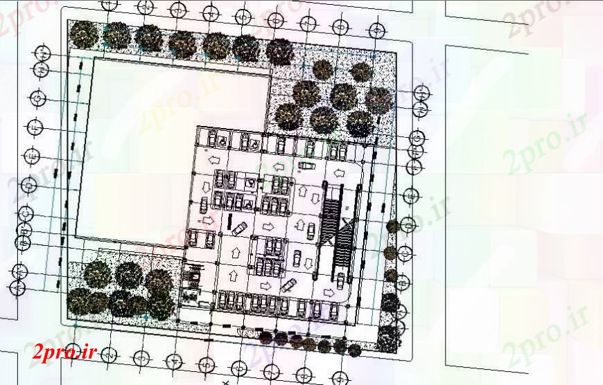 دانلود نقشه ساختمان اداری - تجاری - صنعتی طرحی از طراحی های پارکینگ دو بعدی 73 در 91 متر (کد97397)