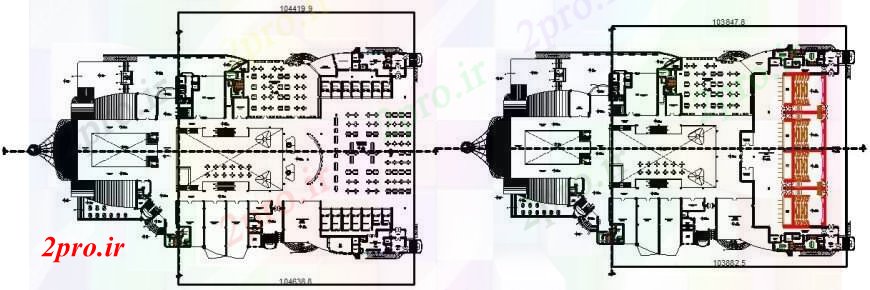 دانلود نقشه تئاتر چند منظوره - سینما - سالن کنفرانس - سالن همایشمرکز خرید با تئاتر مولتی پلکس 89 در 162 متر (کد97400)