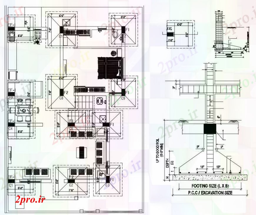 دانلود نقشه جزئیات ساخت و ساز طراحی  دو بعدی  از طرحی بنیاد   (کد97407)