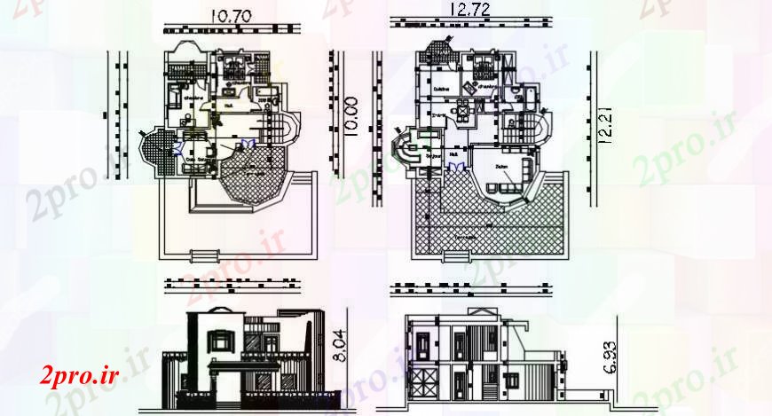 دانلود نقشه مسکونی ، ویلایی ، آپارتمان طرحی طبقه از خانه با نما و بخش 14 در 15 متر (کد97411)