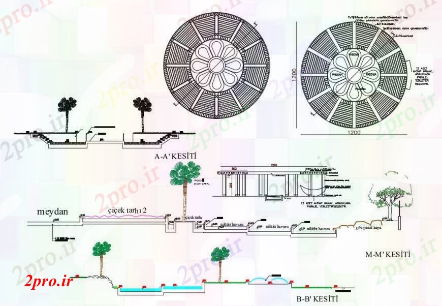 دانلود نقشه اتوماسیون باغ پیاده روی پایه، پیاده رو و جزئیات محوطه سازی باغ دفتر 105 در 155 متر (کد97473)