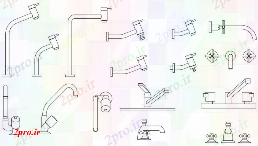 دانلود نقشه جزئیات لوله کشی شیپور خاموشی متعدد دو بعدی  نما بلوک طراحی جزئیات  (کد97483)