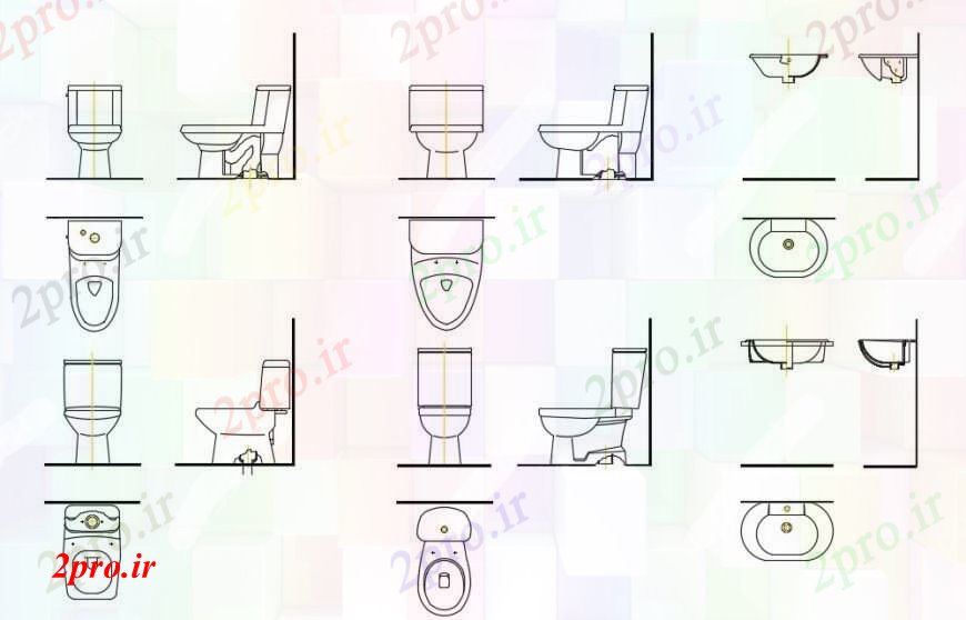 دانلود نقشه بلوک های بهداشتی ورق توالت بخش بلوک های متعدد  (کد97495)