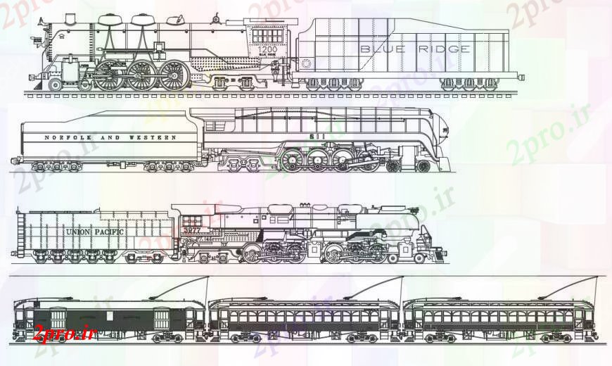 دانلود نقشه بلوک های حمل و نقل قطار با نما موتور و بخش طراحی جزئیات  (کد97499)