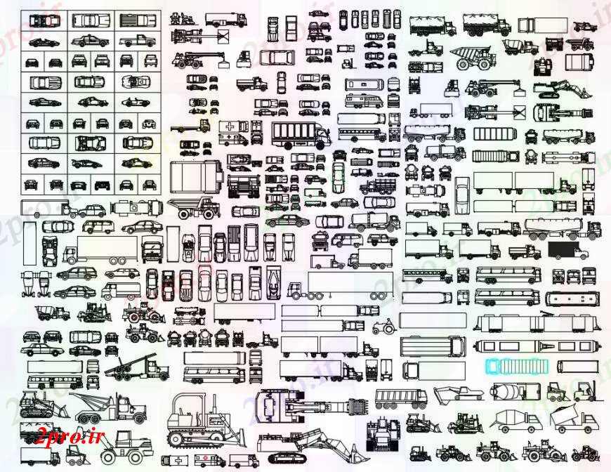 دانلود نقشه بلوک های حمل و نقل ماشین، واگن برقی و وسیله حمل و نقل بلوک های متعدد طراحی جزئیات  (کد97502)