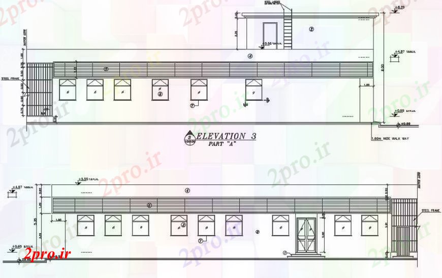 دانلود نقشه  ساختمان دولتی ، سازمانی طراحی  دو بعدی  از نما 3 از دفتر بیرونی  (کد97506)