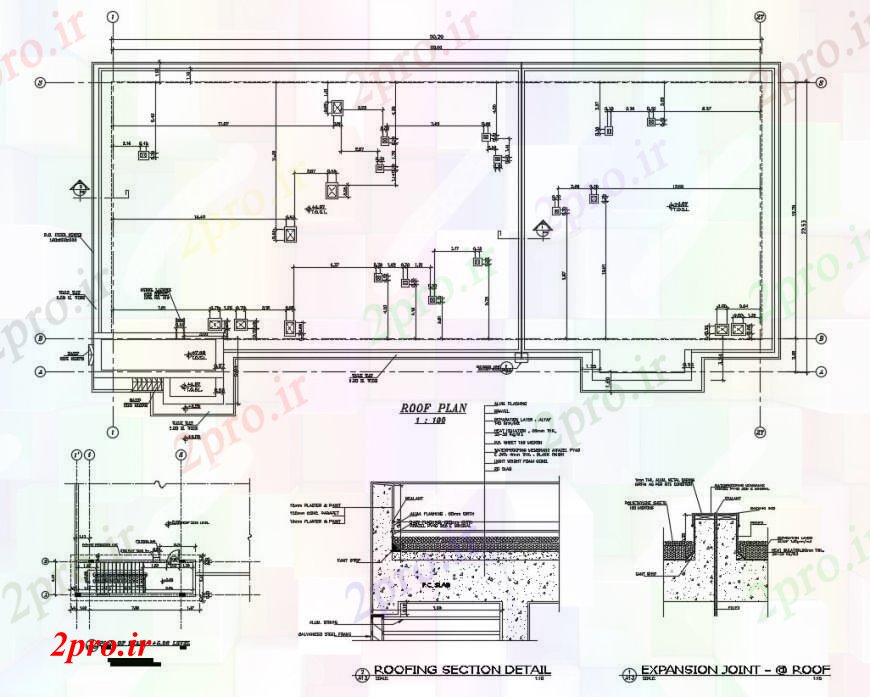 دانلود نقشه جزئیات ساخت و ساز سقف بخش جزئیات 22 در 50 متر (کد97511)