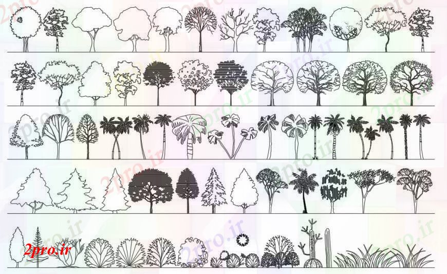 دانلود نقشه درختان و گیاهان درخت باغ  بلوک های مختلف نما  (کد97519)