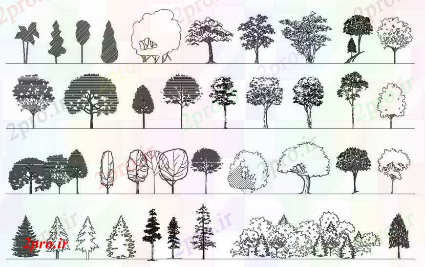 دانلود نقشه درختان و گیاهان بلوک های درخت باغ  دیگر دو بعدی  طراحی جزئیات  (کد97525)