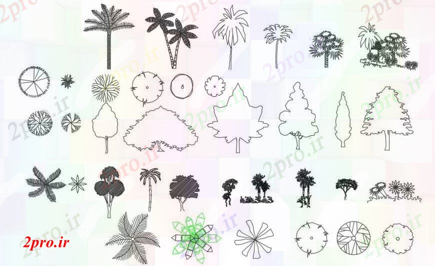 دانلود نقشه درختان و گیاهان درخت و نما گیاهان و نباتات بلوک رایج دو بعدی   (کد97532)