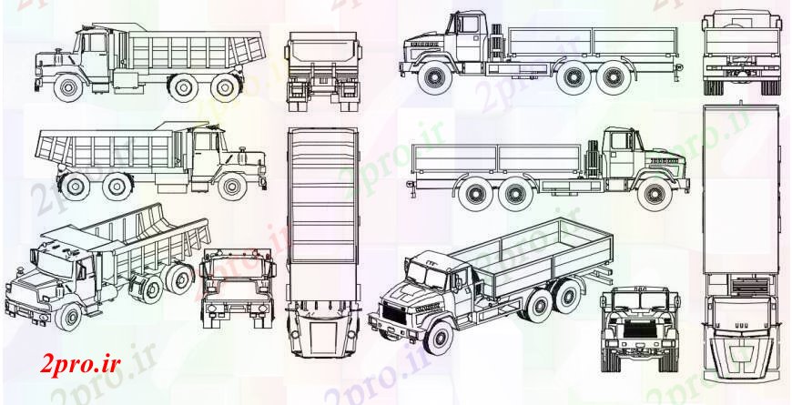 دانلود نقشه بلوک های حمل و نقل کامیون حمل و نقل تمام نما طرفه   (کد97542)