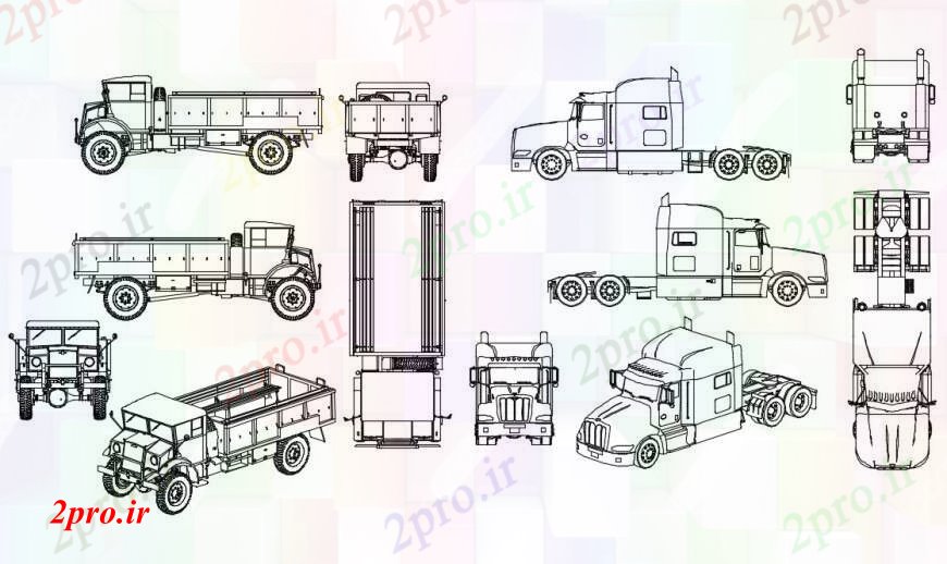 دانلود نقشه بلوک های حمل و نقل بلوک های متعدد جزئیات دو بعدی  برای کامیون حمل و نقل (کد97547)