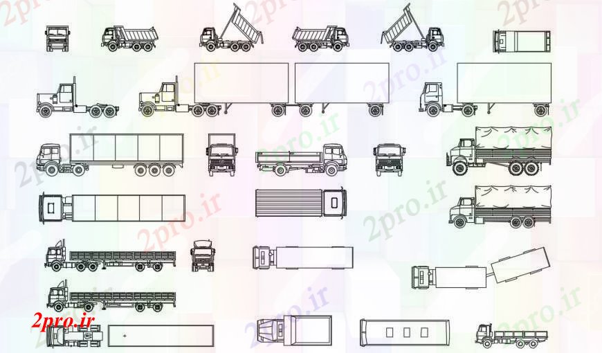 دانلود نقشه بلوک های حمل و نقل چند همه نوع مجموعه کامیون بلوک نما جزئیات (کد97549)