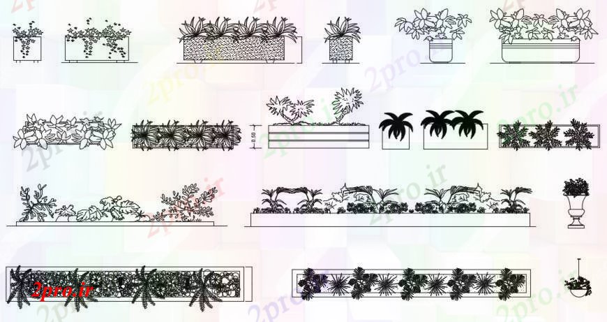دانلود نقشه درختان و گیاهان بلوک نما گیاه درخت چند دو بعدی  طراحی جزئیات  (کد97580)