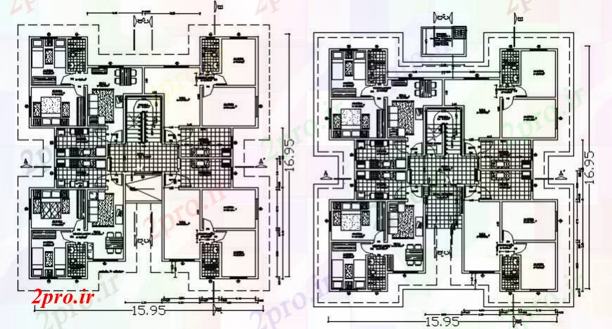 دانلود نقشه مسکونی ، ویلایی ، آپارتمان BHK چیدمان آپارتمان طراحی 15 در 16 متر (کد97589)