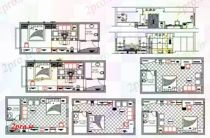 دانلود نقشه حمام مستر بخش و طرحی طرحی اتاق خواب اتوکد 36 در 58 متر (کد97590)
