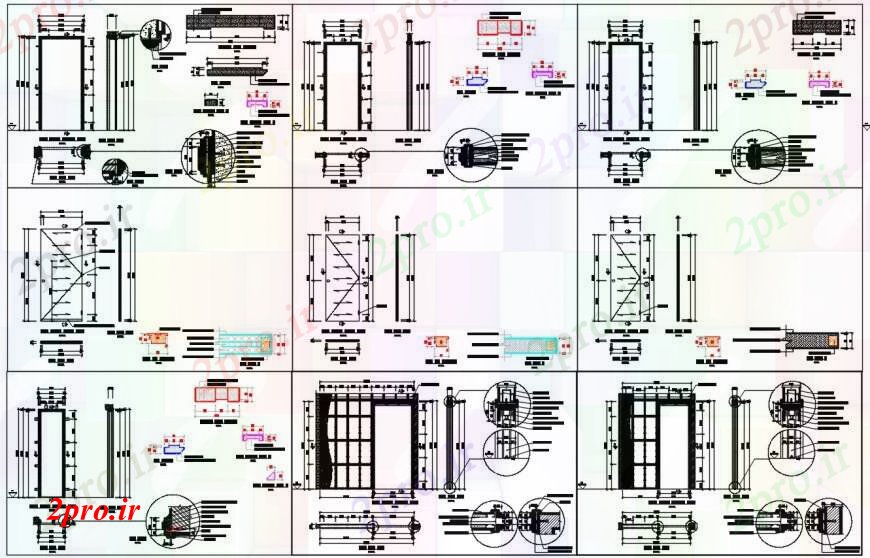 دانلود نقشه جزئیات طراحی در و پنجره  نما نقشه های دو بعدی  و بخش درب و  (کد97593)