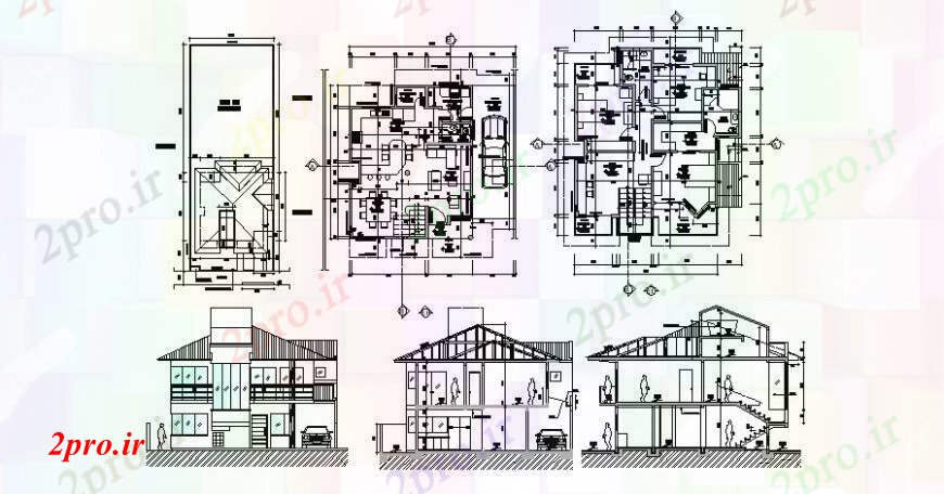 دانلود نقشه مسکونی ، ویلایی ، آپارتمان خانه طرحی و نما بخش طراحی مبله 9 در 11 متر (کد97598)