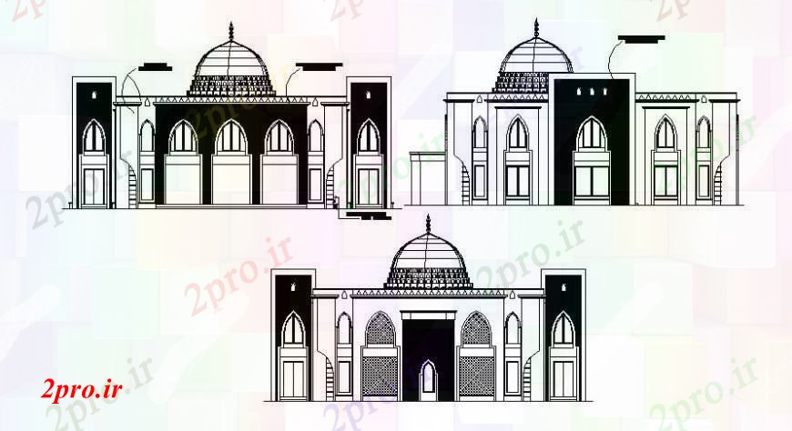 دانلود نقشه کلیسا - معبد - مکان مذهبی نقشه های  نما مسجد دو بعدی   (کد97612)