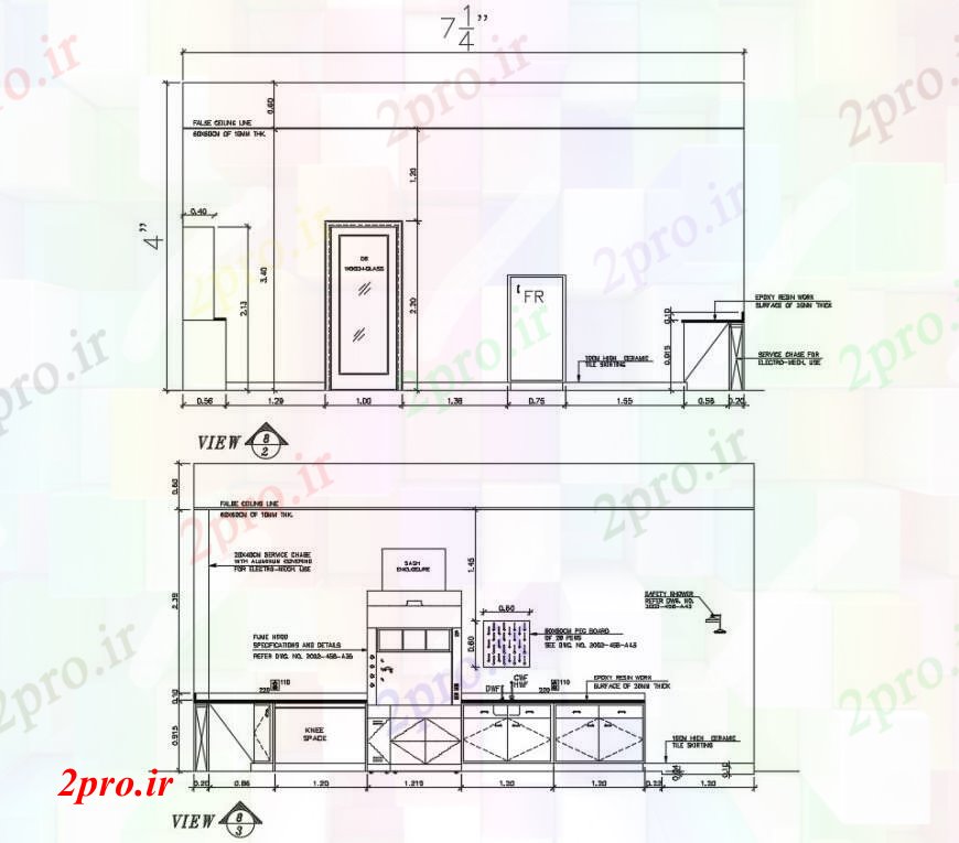 دانلود نقشه جزئیات طراحی در و پنجره  طراحی  دو بعدی  نما درب سطح سقف کاذب  (کد97632)