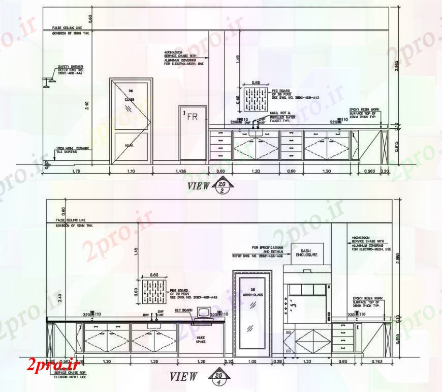 دانلود نقشه طراحی مبلمان آشپزخانه  دو بعدی  رسم آزمایشگاه آشپزخانه نما  (کد97638)